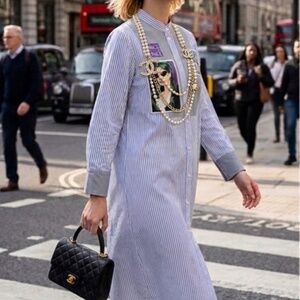 NEW Initial Striped Shirt Dress with Graphic Patches